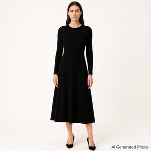 Eliza J Black Knit Sweater Midi Dress Medium Fit Flare Long Sleeve Office Party